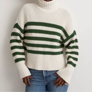 Madewell Green and Cream Striped Turtleneck Sweater
